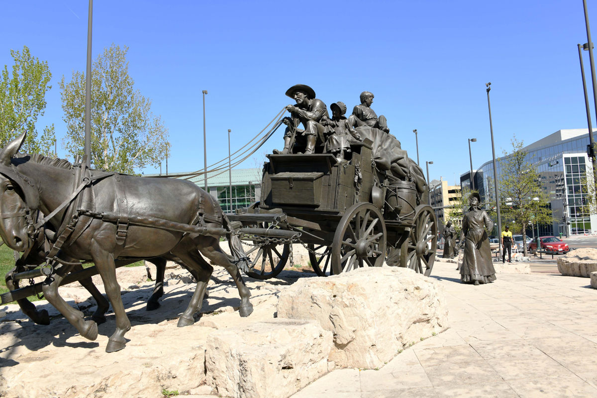 013 Larger-than-life bronze sculptures at Pioneer Courage Park in Omaha.JPG